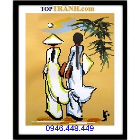 Tranh thêu cô gái Việt Nam